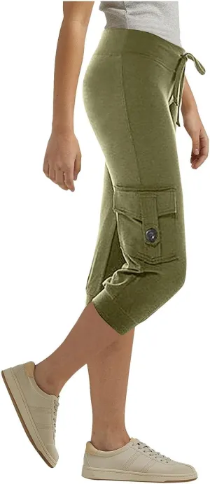 2024 Women's Capris Cargo Hiking Pants Lightweight Quick Dry Outdoor Athletic Running Sports Travel Summer Flap Pockets
