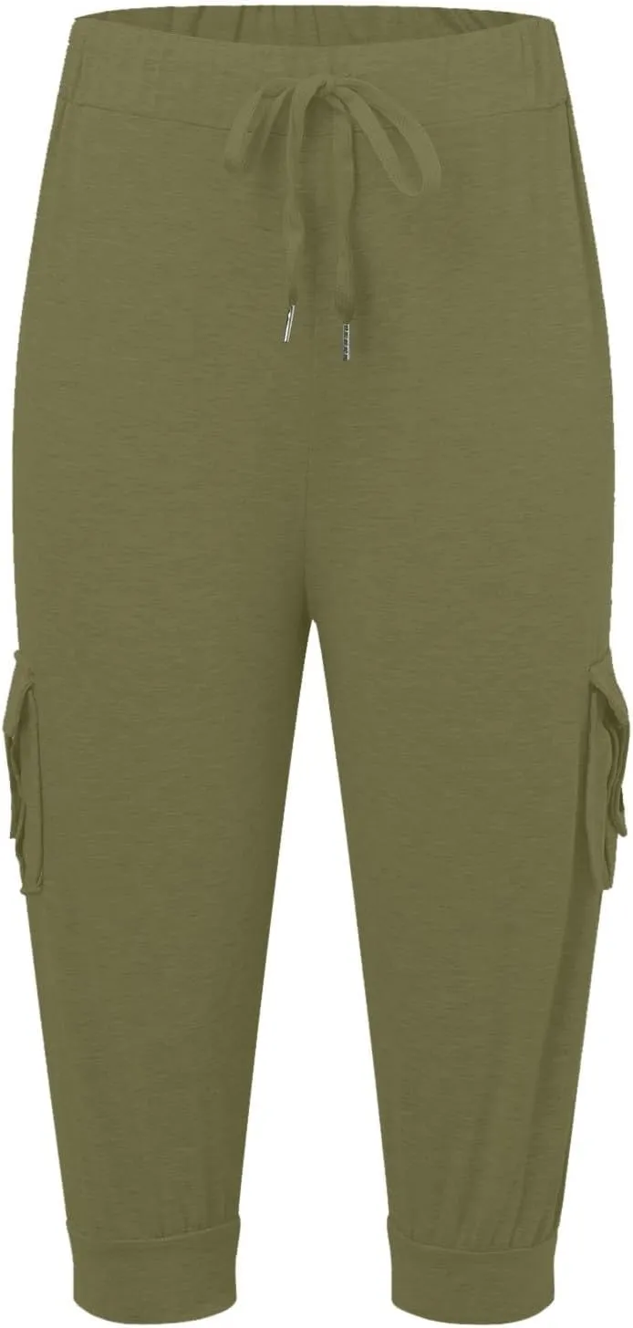 2024 Women's Capris Cargo Hiking Pants Lightweight Quick Dry Outdoor Athletic Running Sports Travel Summer Flap Pockets