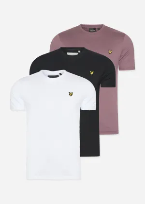 3 pack plain t-shirt - jet black - white - highland mauve