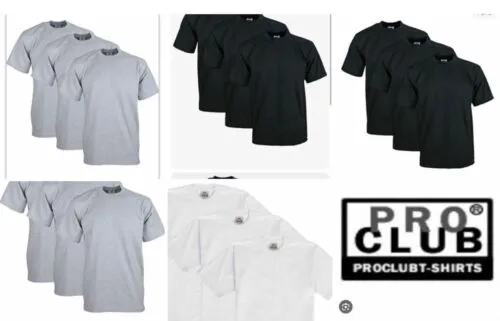 6 PACK PRO CLUB MENS PLAIN SHORT SLEEVE T SHIRT HEAVYWEIGHT COTTON