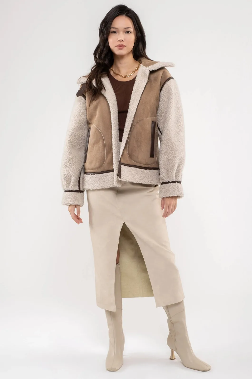 Belted Mustang Faux Shearling Jacket