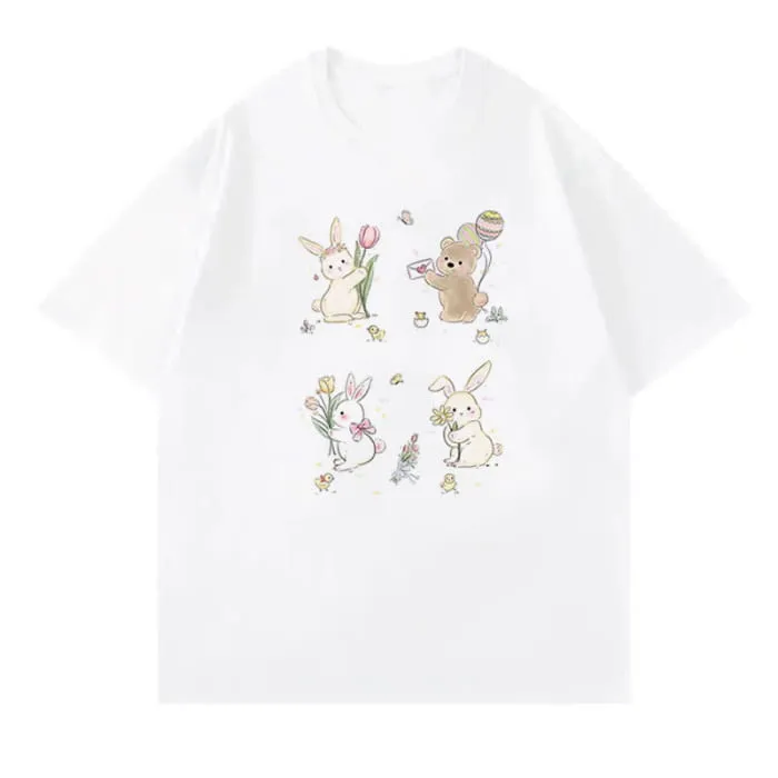 Cartoon Green Letter Print T-Shirt Chiffon Wide-Leg Pants