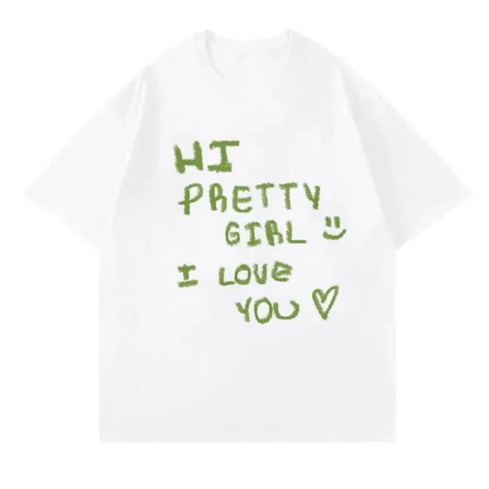 Cartoon Green Letter Print T-Shirt Chiffon Wide-Leg Pants