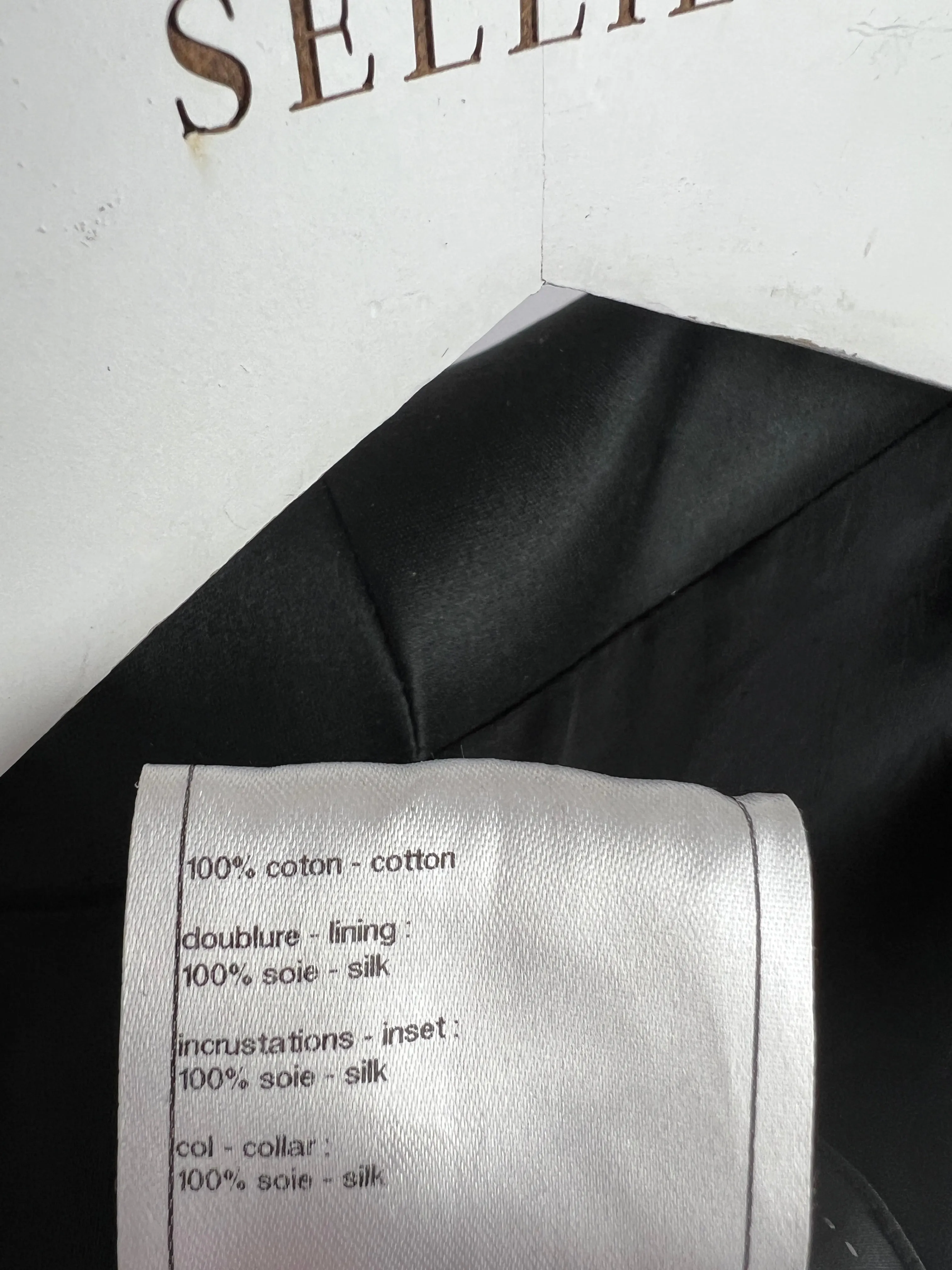 Chanel Black Tweed Jacket With Satin Collar And Crystal Button Detail Fr 42 (uk 14)