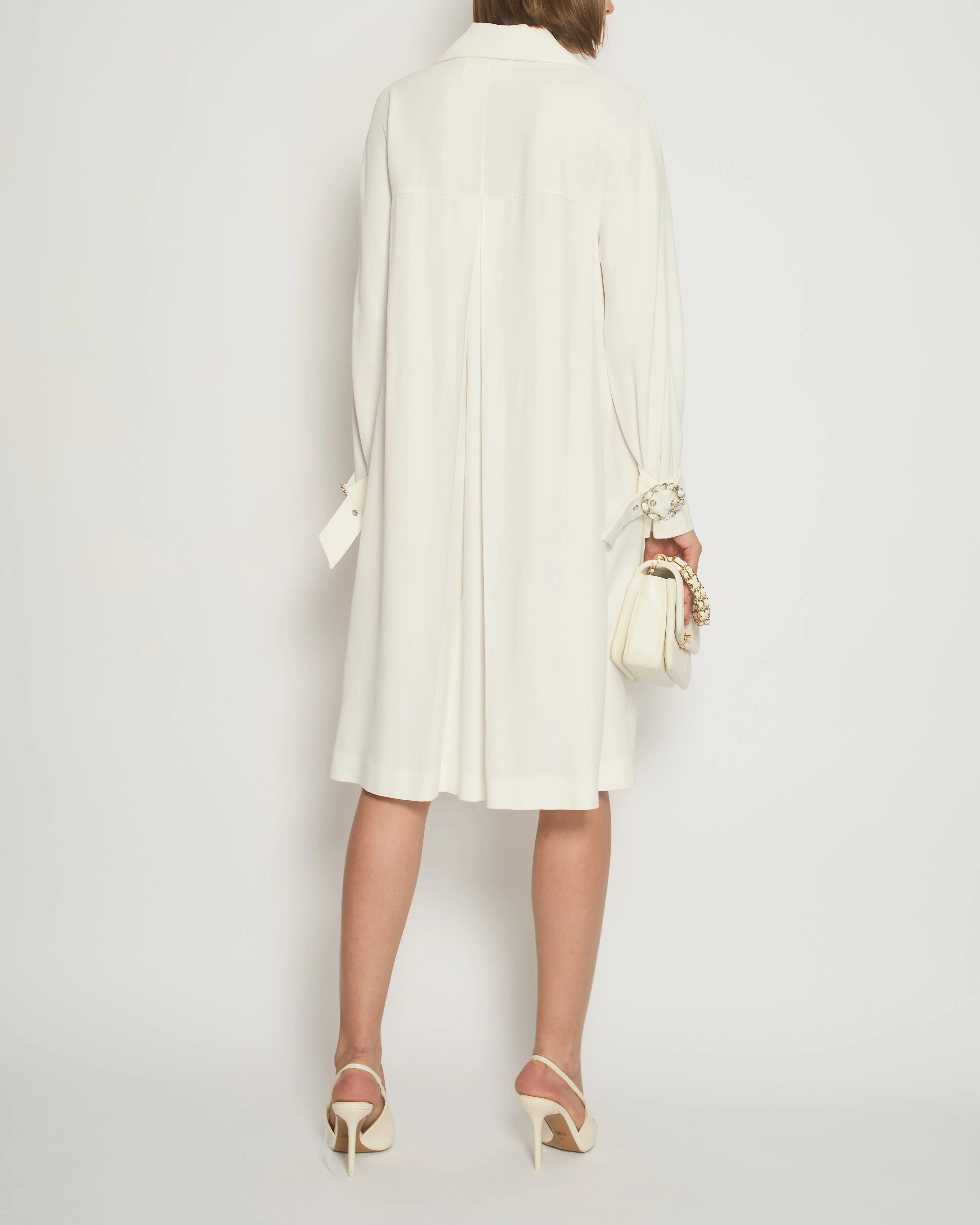 Chanel Cream Long Sleeve Coat With Chain Buckle Fastening Detail Fr 38 (uk 10)