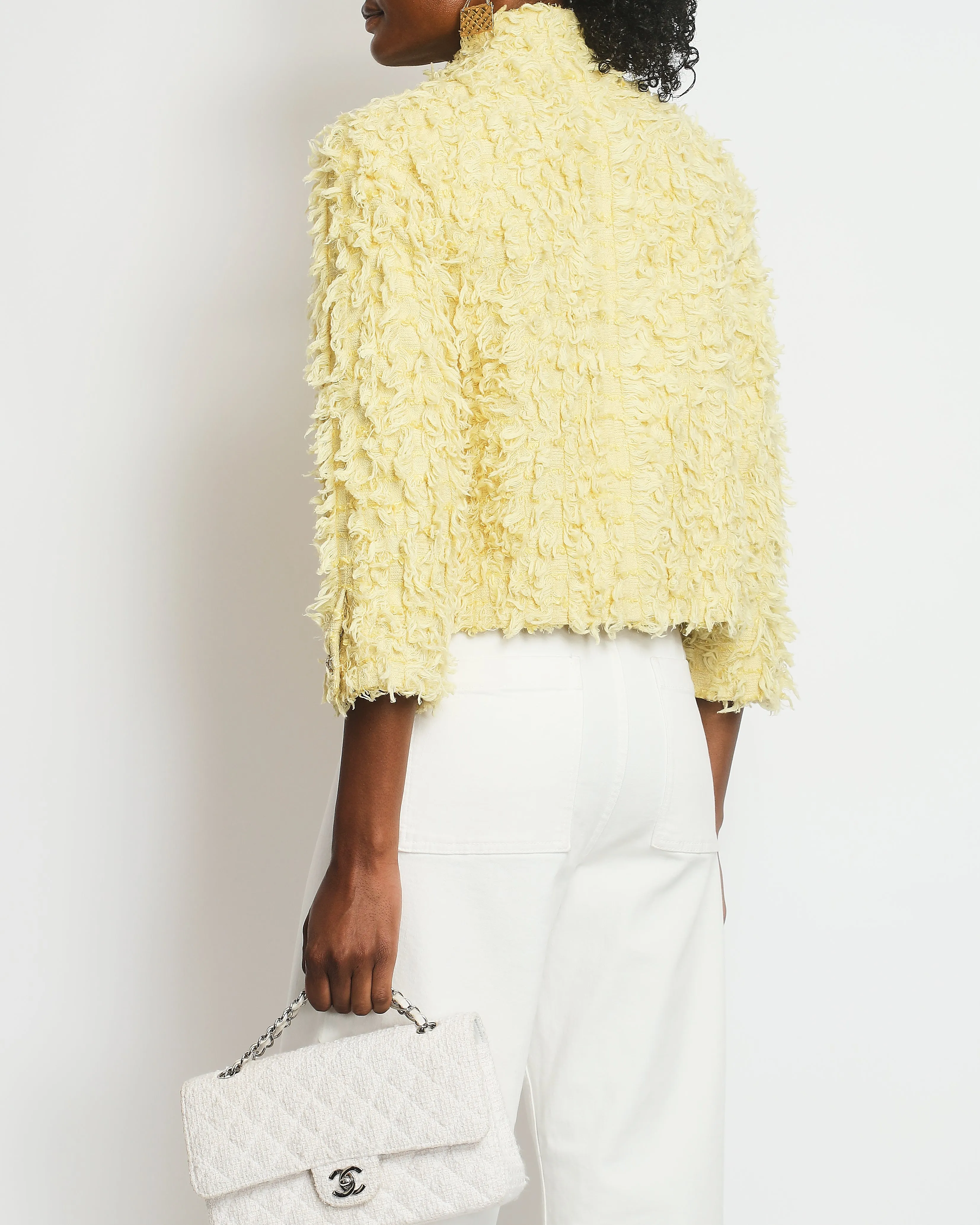 Chanel Cruise 2021 Yellow Textured Jacket With Neck Tie Detail Fr 34 (uk 6)