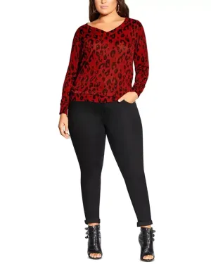 City Chic Women's Trendy Plus Leopard-Print Sweater Red Size 20W | Red