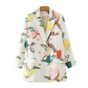 DOUBLE BREASTED FRUIT PRINT COAT
