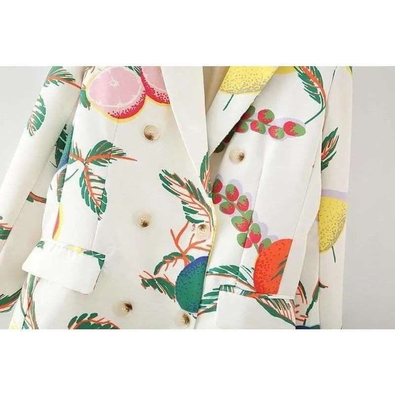DOUBLE BREASTED FRUIT PRINT COAT