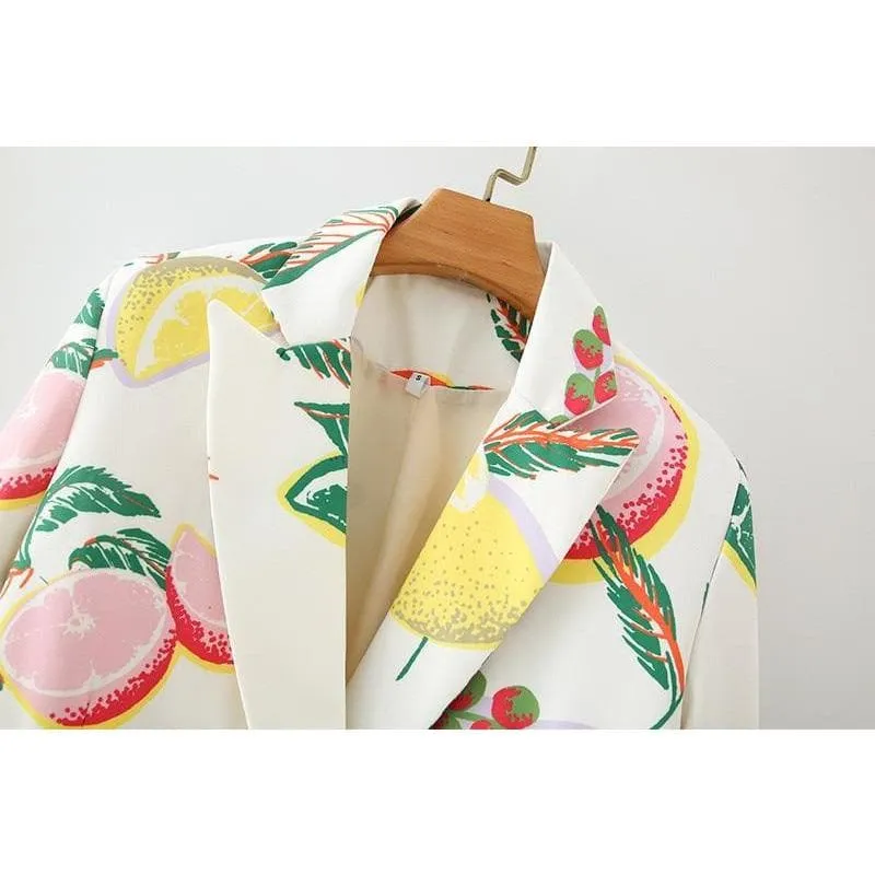 DOUBLE BREASTED FRUIT PRINT COAT