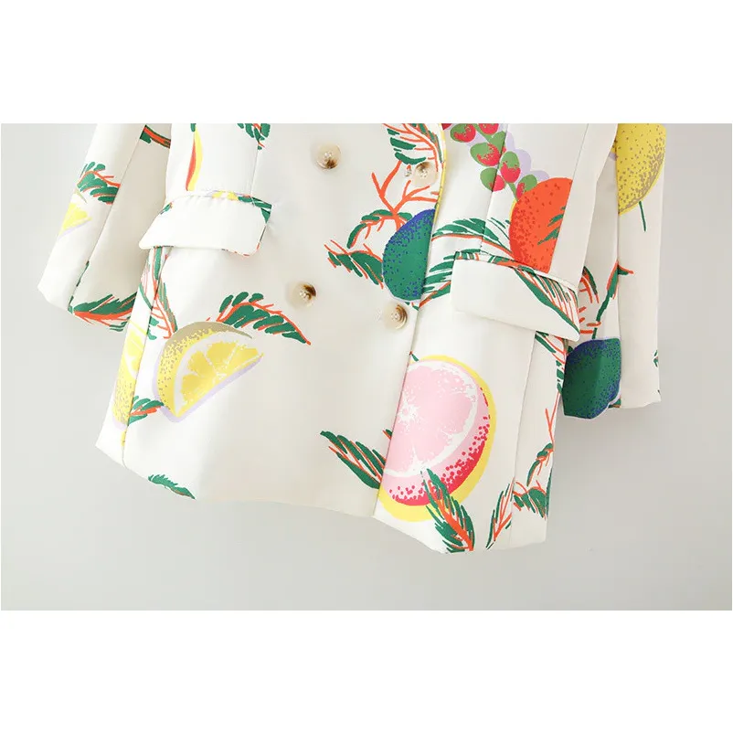 DOUBLE BREASTED FRUIT PRINT COAT