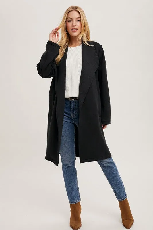 Drape Open Front Coat Jacket - Black