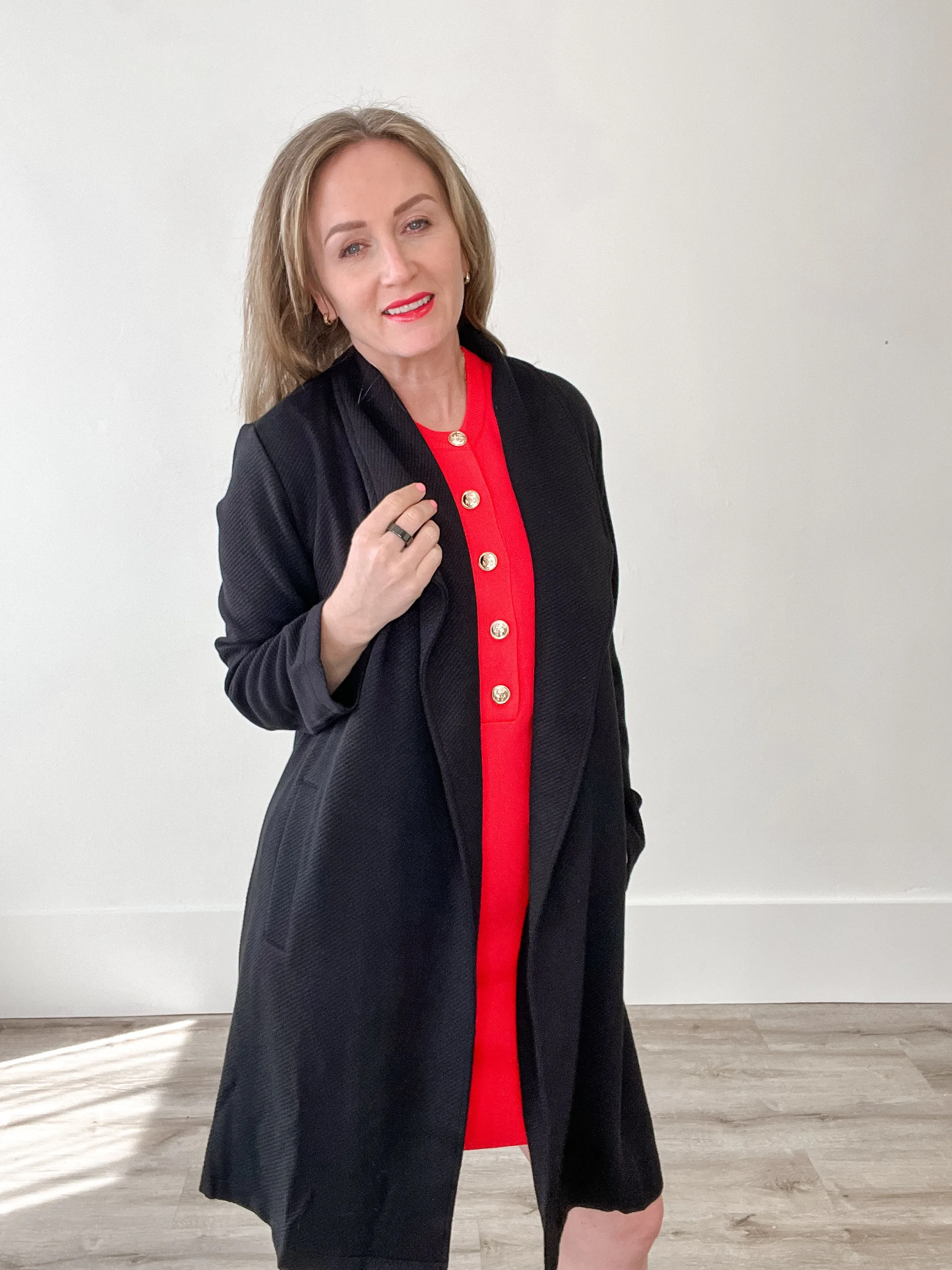 Drape Open Front Coat Jacket - Black
