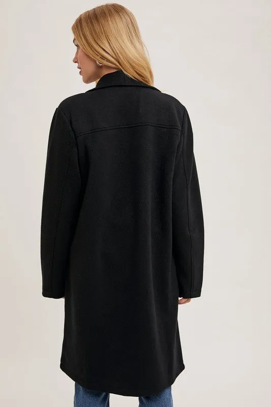 Drape Open Front Coat Jacket - Black