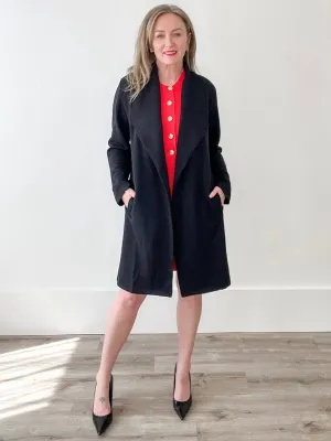 Drape Open Front Coat Jacket - Black
