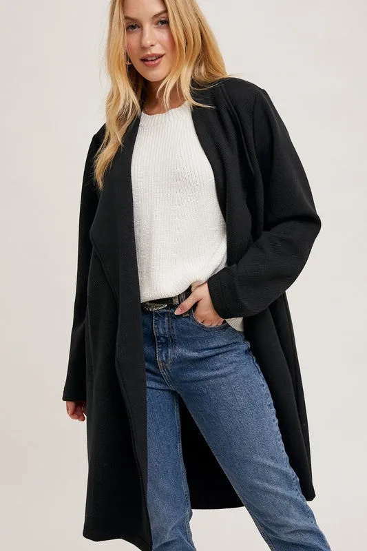 Drape Open Front Coat Jacket - Black