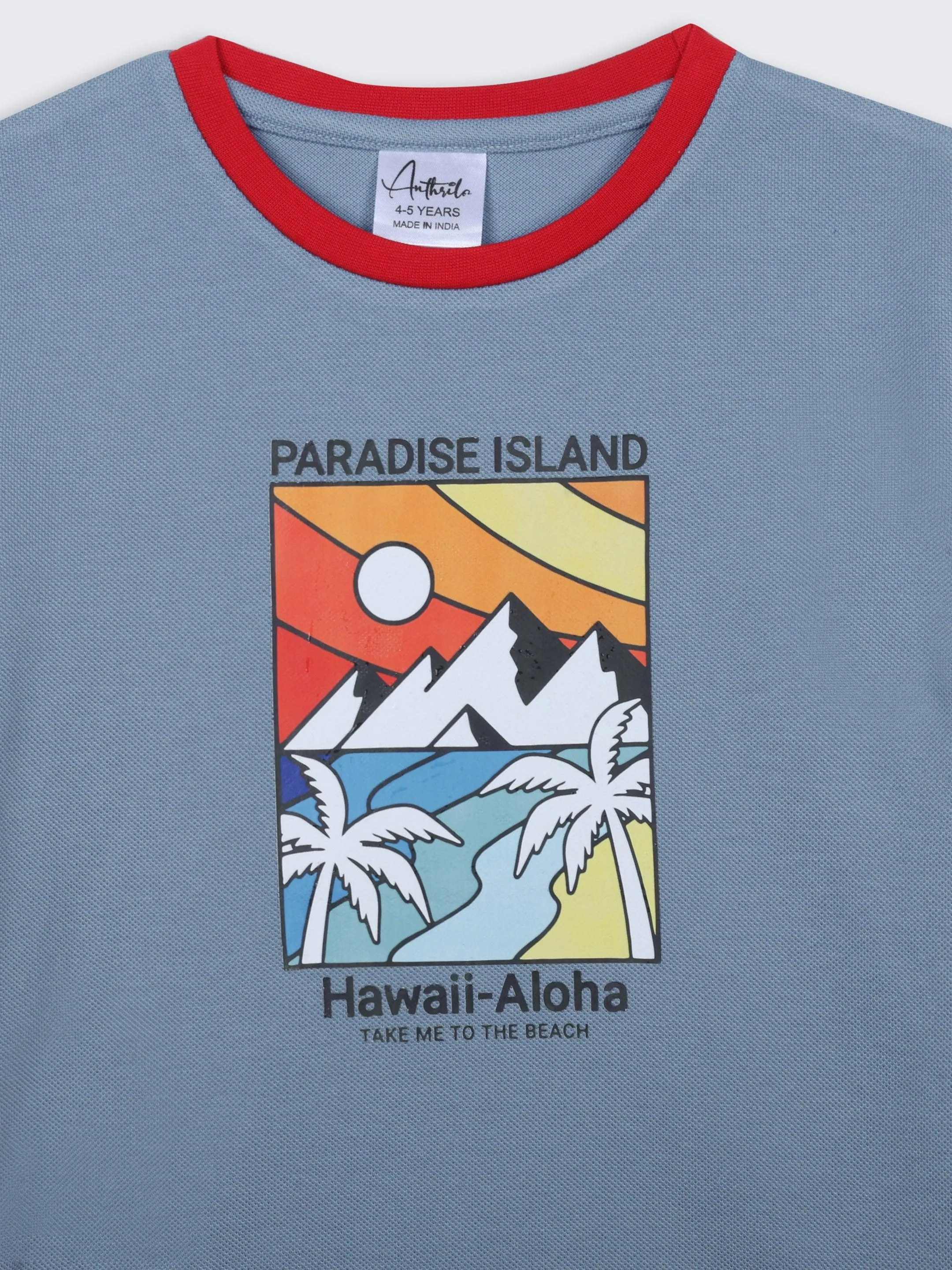 HAWAII ALOHA BLUE RED RIB SHORT SLEEVE BOYS T-SHIRT - BLUE