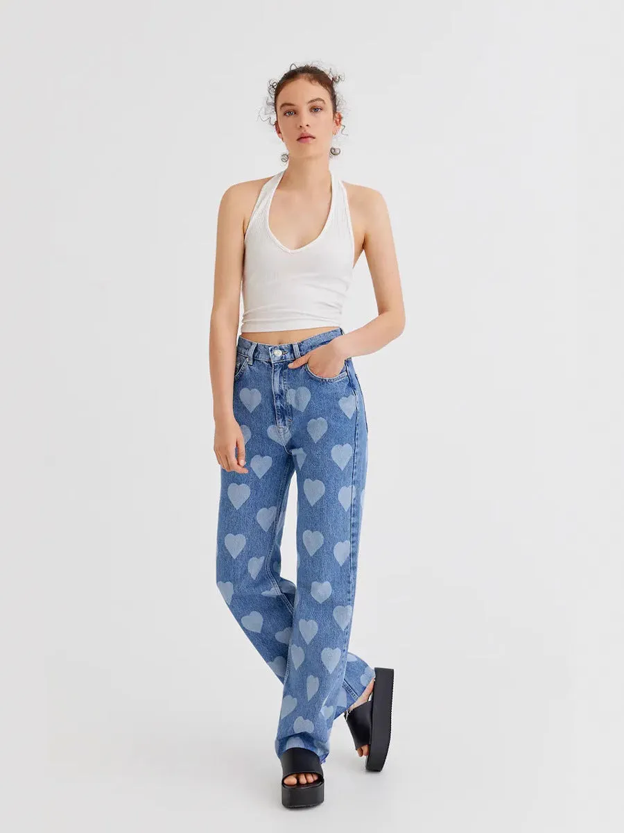 Heart Print Flare Jeans - AXIS08