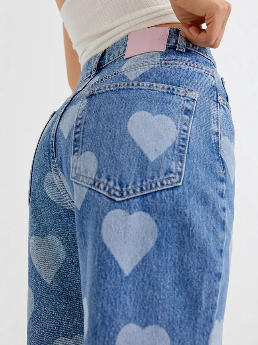 Heart Print Flare Jeans - AXIS08