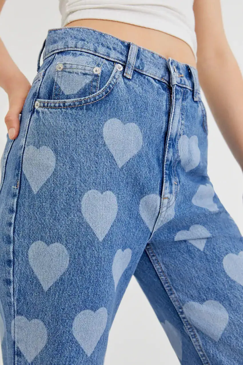 Heart Print Flare Jeans - AXIS08