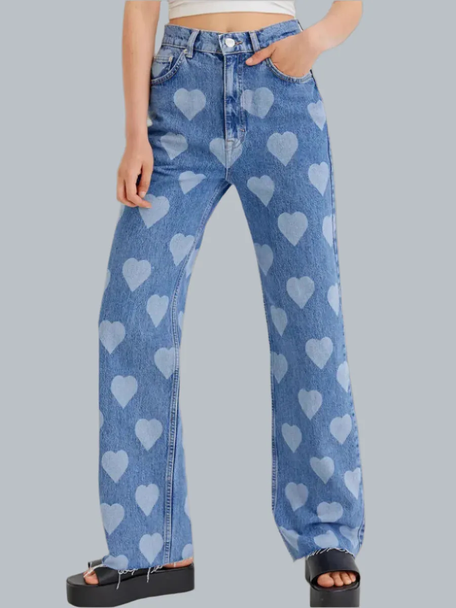 Heart Print Flare Jeans - AXIS08