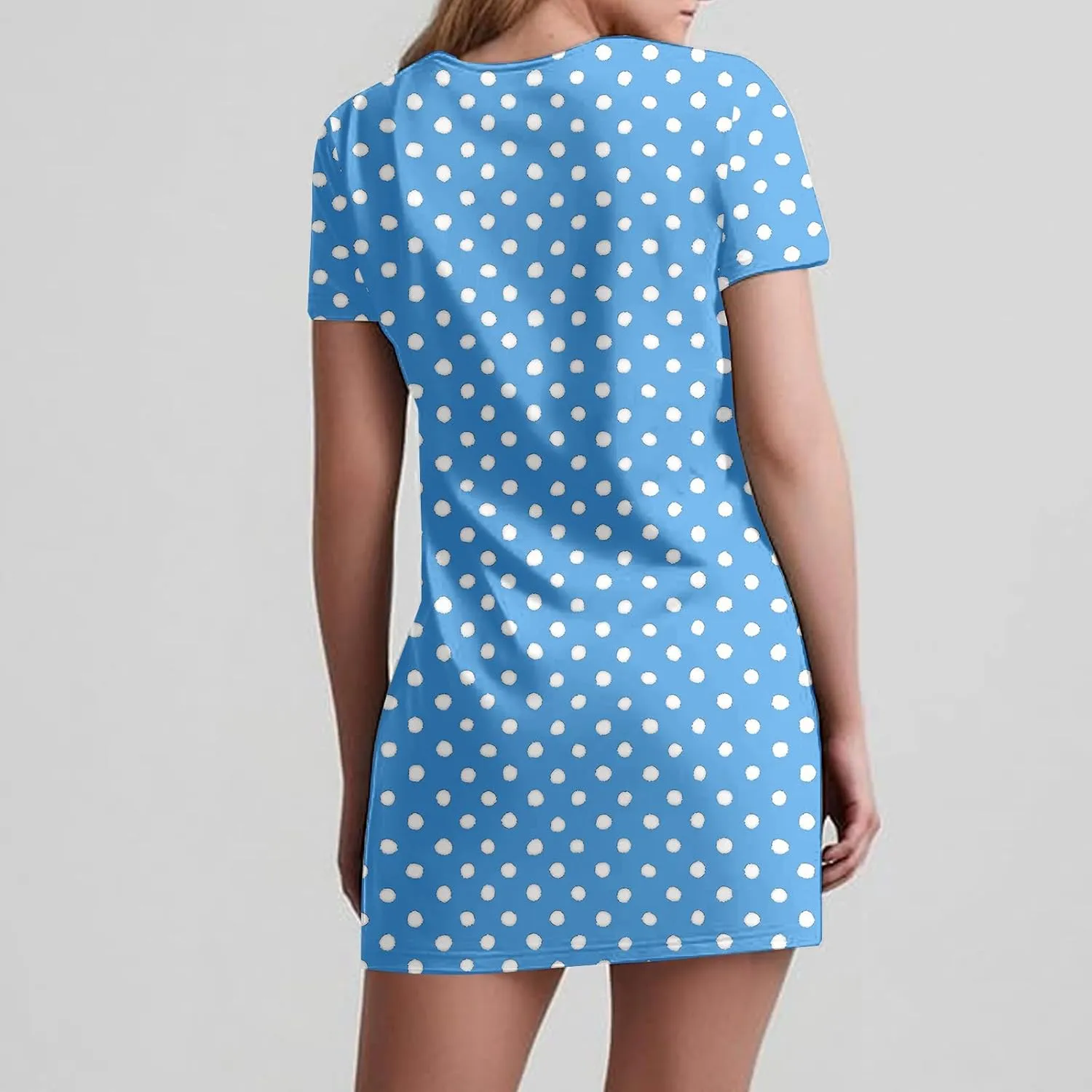 hlysgo Casual Dresses for Women 2025 Summer Polka Dots Tunic Dress Trendy Loose Short Sleeve V Neck Mini Dress with Pockets