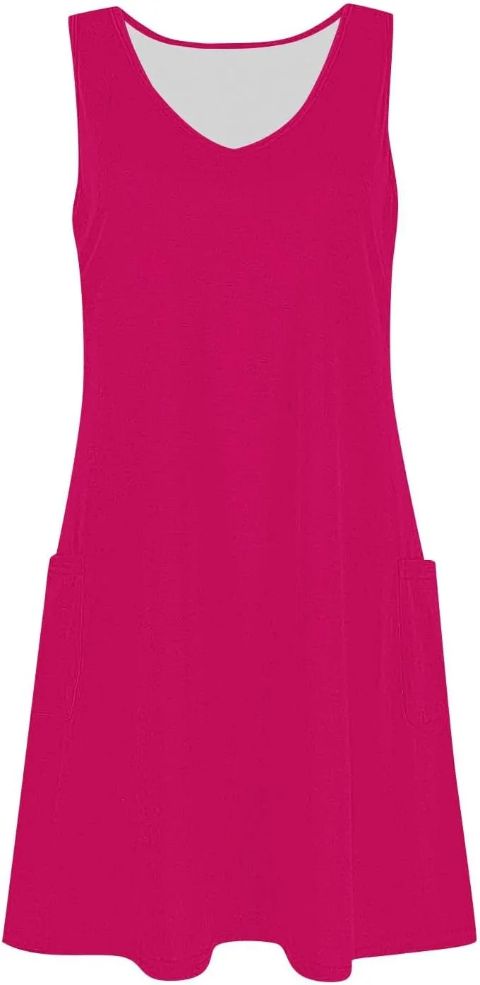 hlysgo Modest Dresses for Women 2025 Summer Knee Length Beach Coverup Sundress Casual Loose Fit Sleeveless V Neck Mini Dress