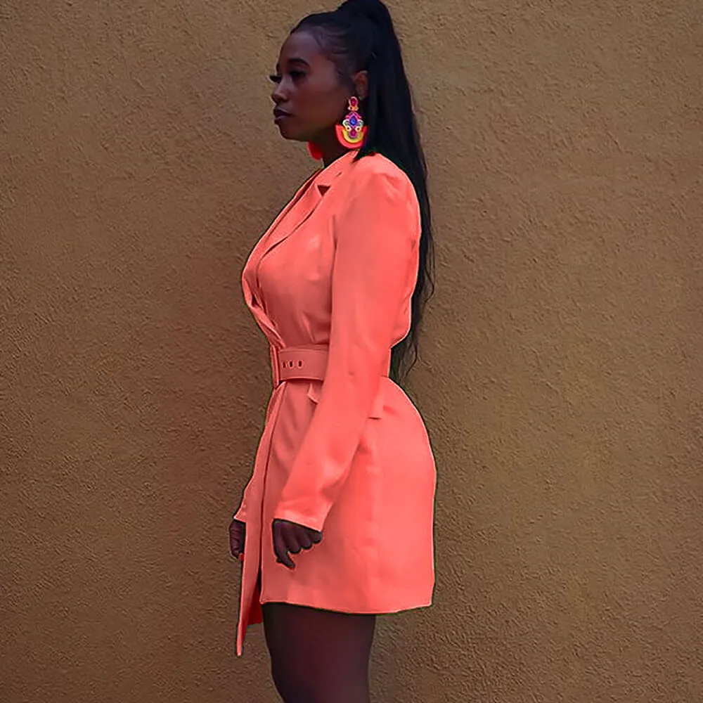 Irregular Neon Wrap Blazer Dress