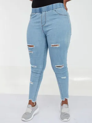 Light Blue Rugged (No String) Jeans - Blue