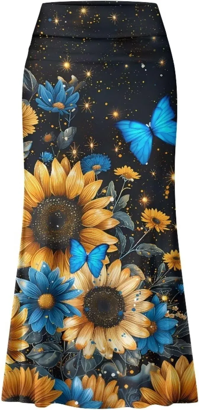 Long Skirts for Women Fall Flared Midi Skirt Flowy Maxi Skirt High Waist Ankle Length Pencil Skirt A-Line Skirts