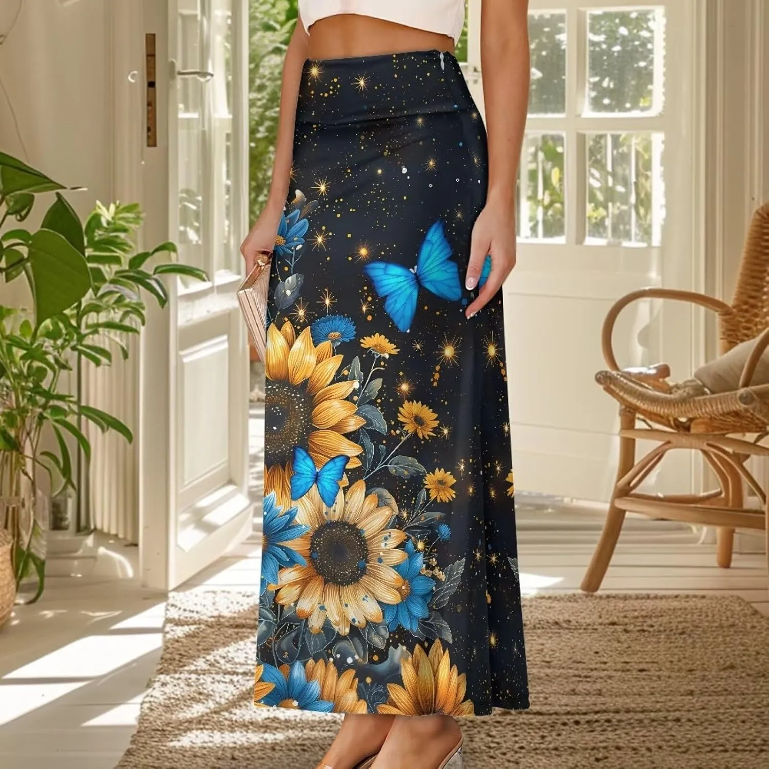 Long Skirts for Women Fall Flared Midi Skirt Flowy Maxi Skirt High Waist Ankle Length Pencil Skirt A-Line Skirts