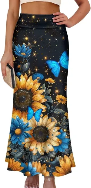 Long Skirts for Women Fall Flared Midi Skirt Flowy Maxi Skirt High Waist Ankle Length Pencil Skirt A-Line Skirts