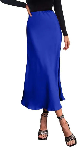 Long Skirts for Women Satin High Waisted Flared Skirt 2025 A Line Cocktail Party Skirt Business Casual Clothes