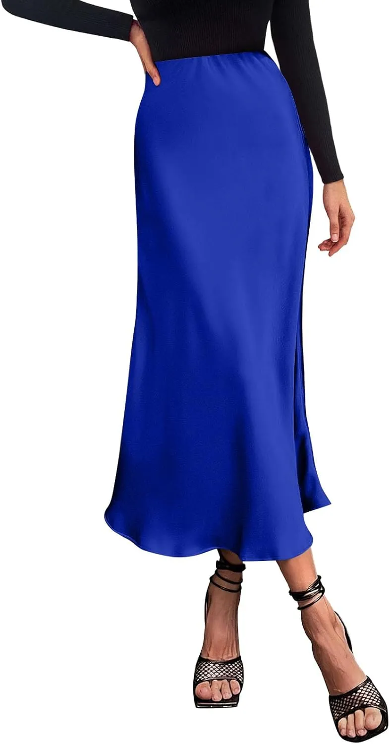 Long Skirts for Women Satin High Waisted Flared Skirt 2025 A Line Cocktail Party Skirt Business Casual Clothes
