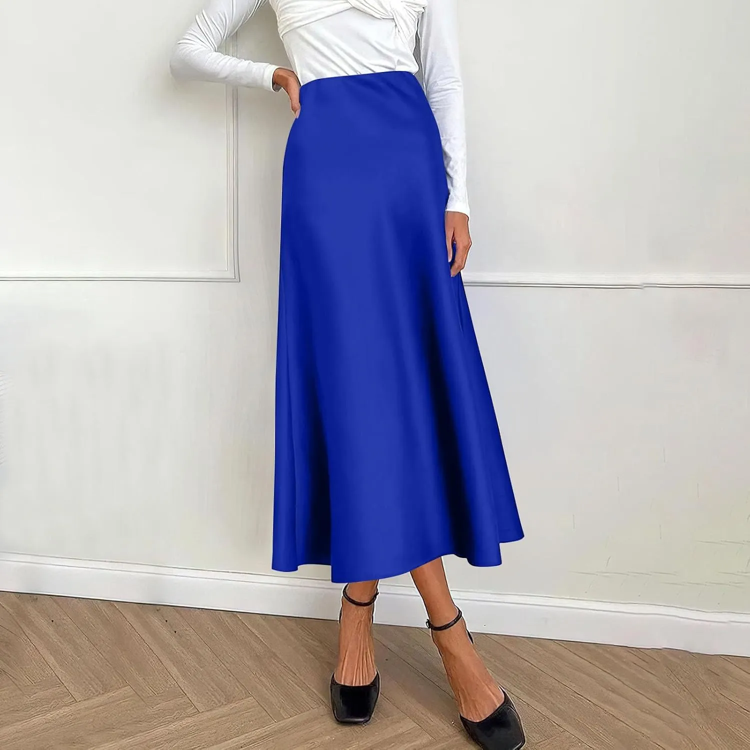 Long Skirts for Women Satin High Waisted Flared Skirt 2025 A Line Cocktail Party Skirt Business Casual Clothes