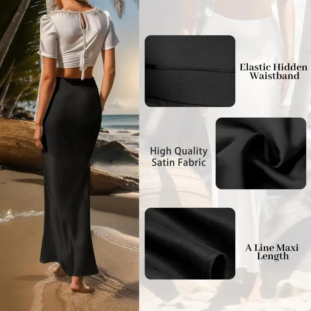 LVSANW Luxury Satin Fish Tail Skirts For Women Summer Solid Color Smooth Traceless Waist Long Skirt Elegant Wrap Skirt