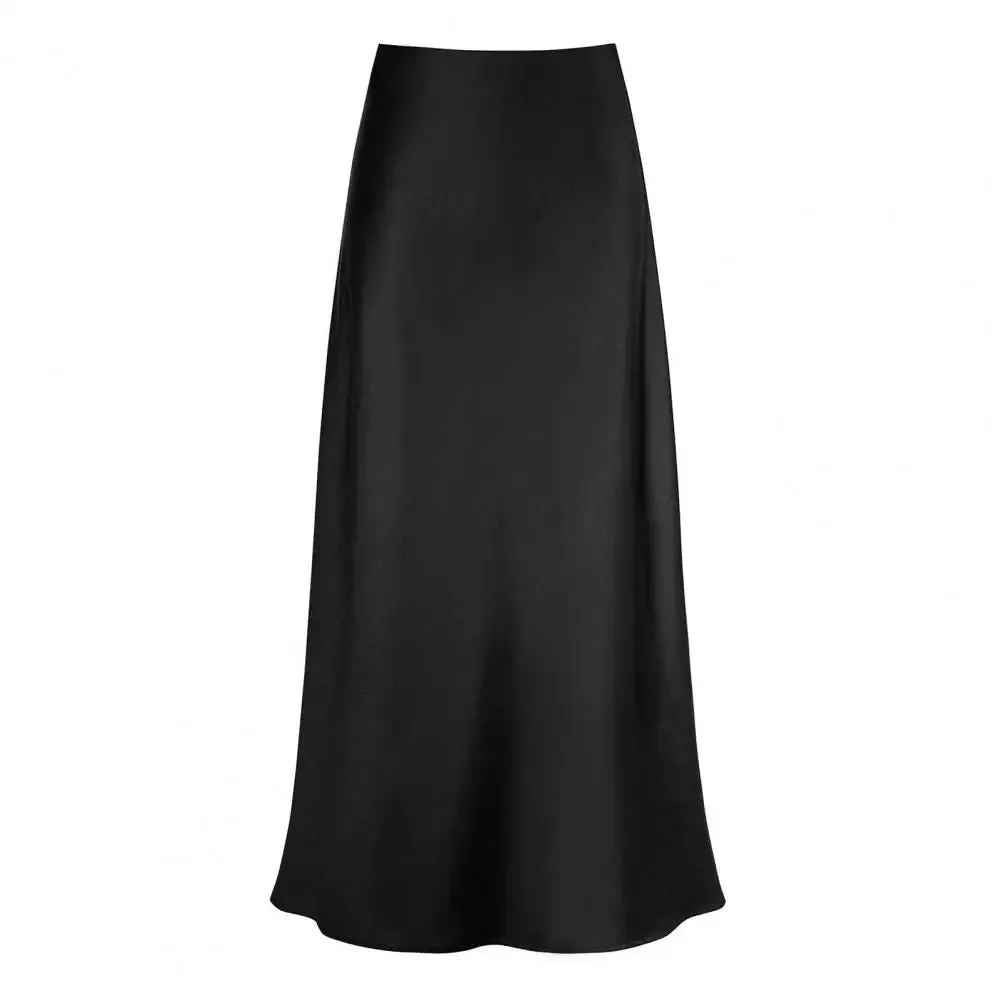 LVSANW Luxury Satin Fish Tail Skirts For Women Summer Solid Color Smooth Traceless Waist Long Skirt Elegant Wrap Skirt