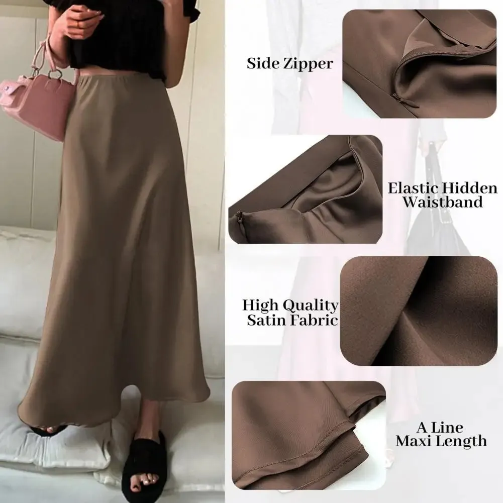LVSANW Luxury Satin Fish Tail Skirts For Women Summer Solid Color Smooth Traceless Waist Long Skirt Elegant Wrap Skirt