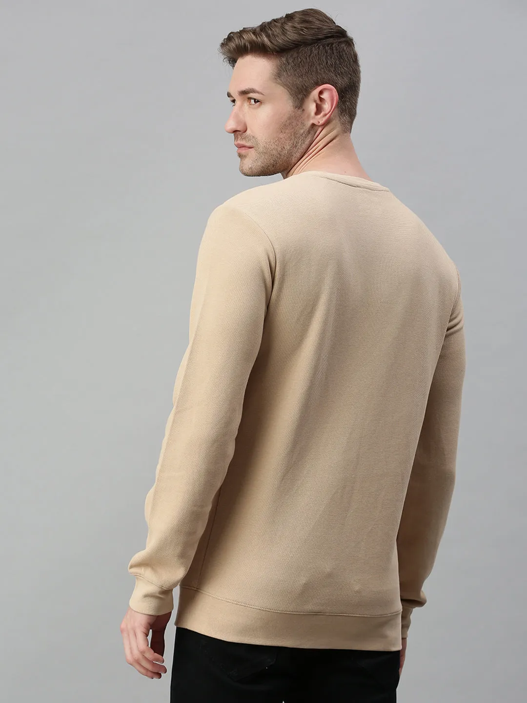 Men Beige Cotton Sweatshirt