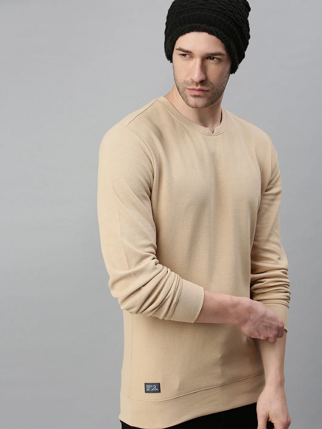 Men Beige Cotton Sweatshirt
