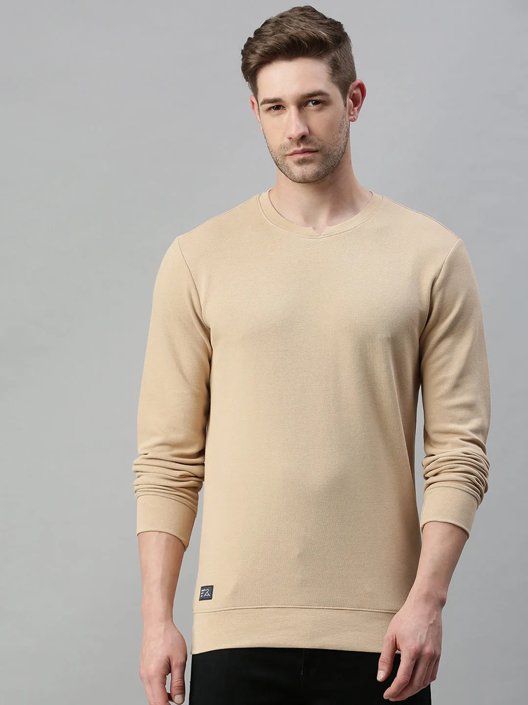 Men Beige Cotton Sweatshirt