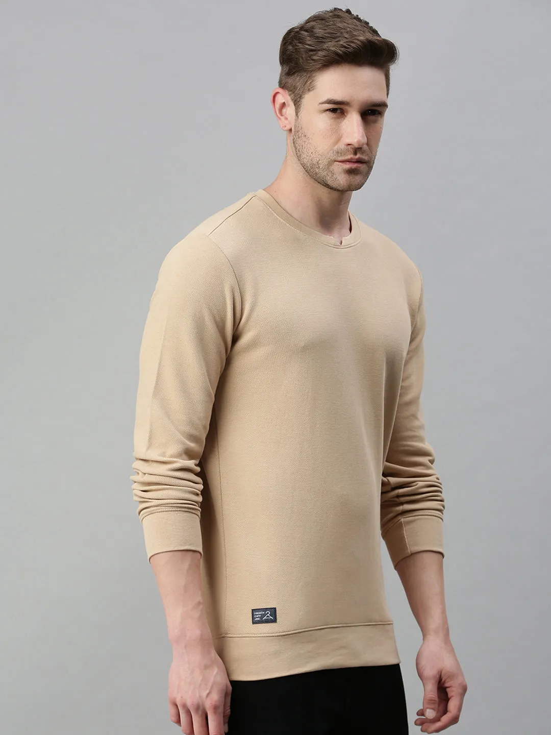 Men Beige Cotton Sweatshirt