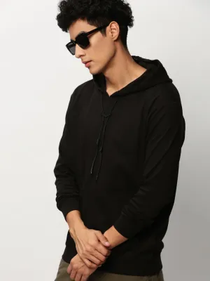 Men Black Hooded Cotton Pullover