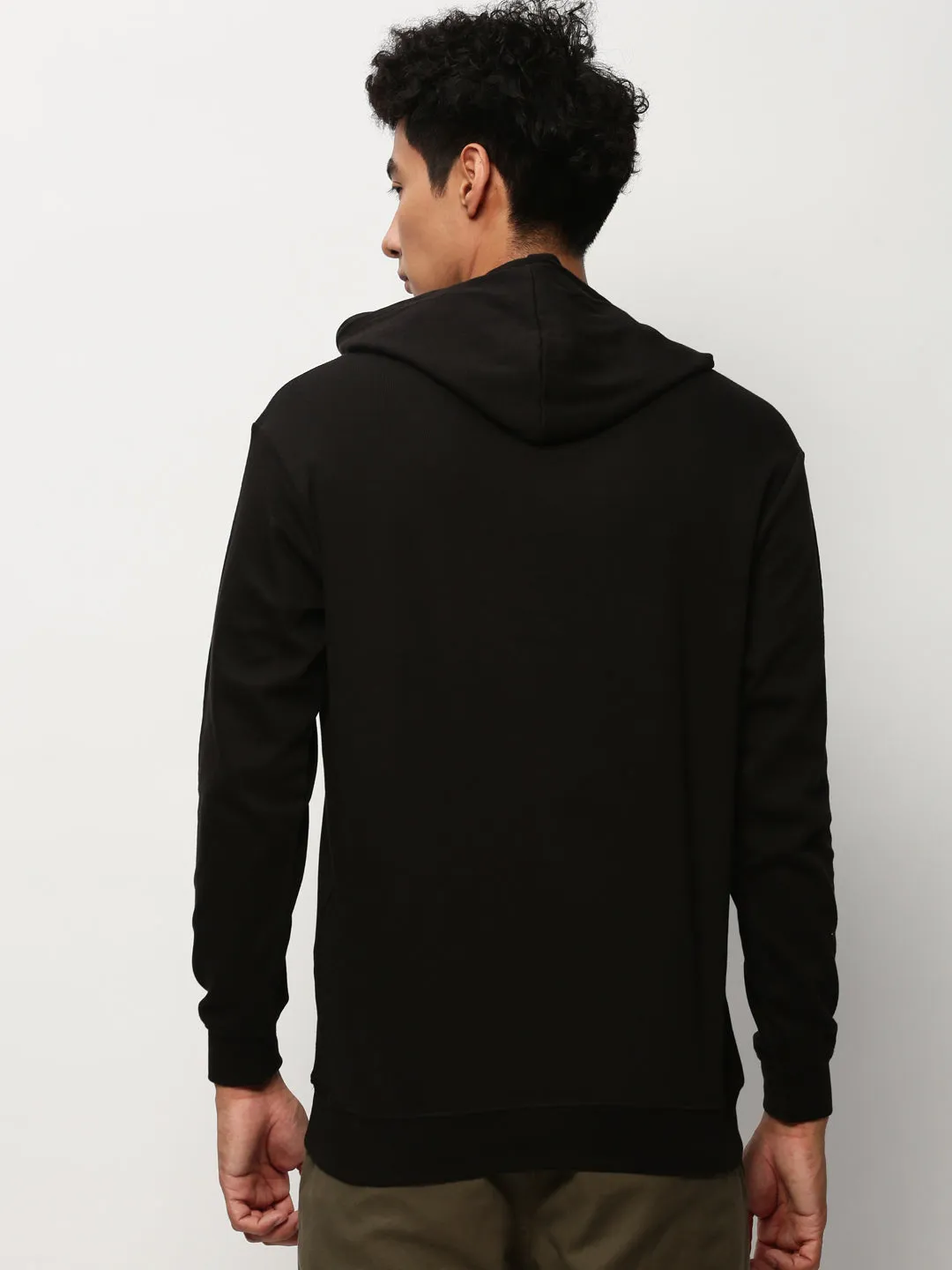 Men Black Hooded Cotton Pullover