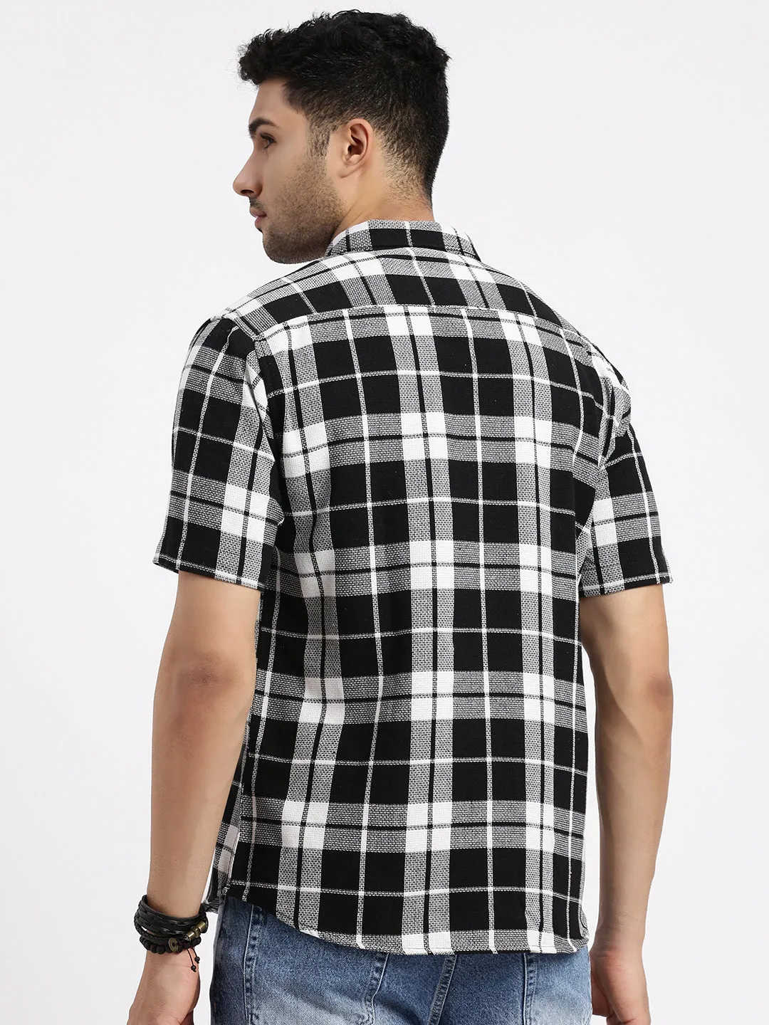 Men Black Tartan Checked Slim Fit Shirt
