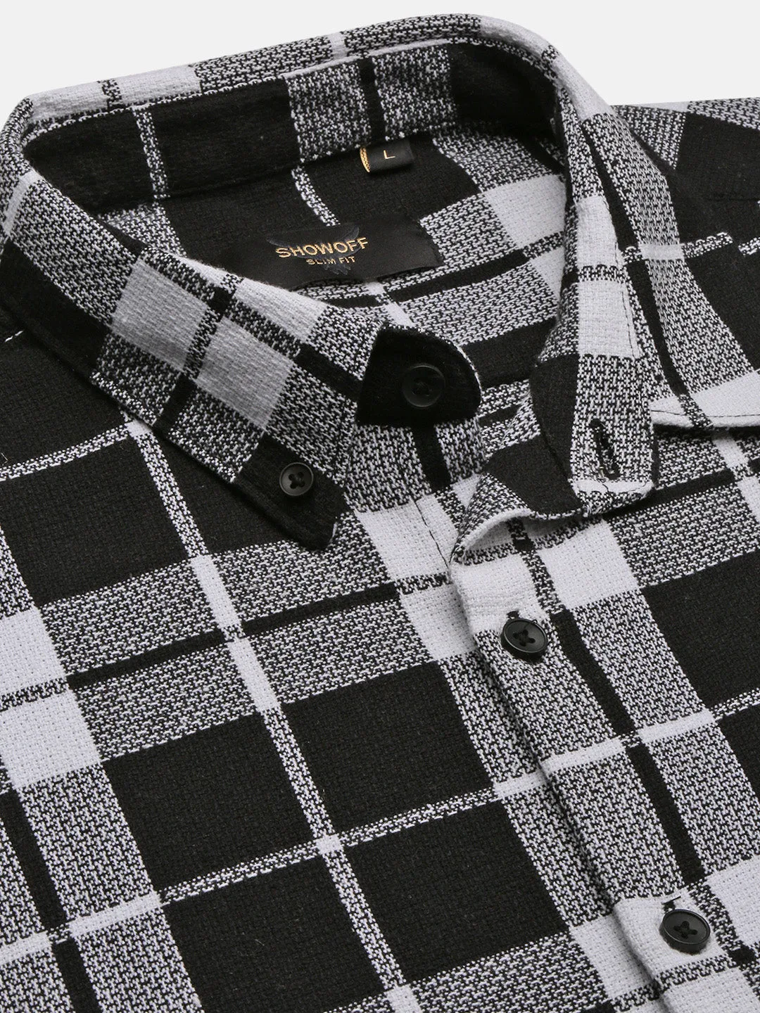 Men Black Tartan Checked Slim Fit Shirt