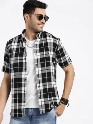Men Black Tartan Checked Slim Fit Shirt
