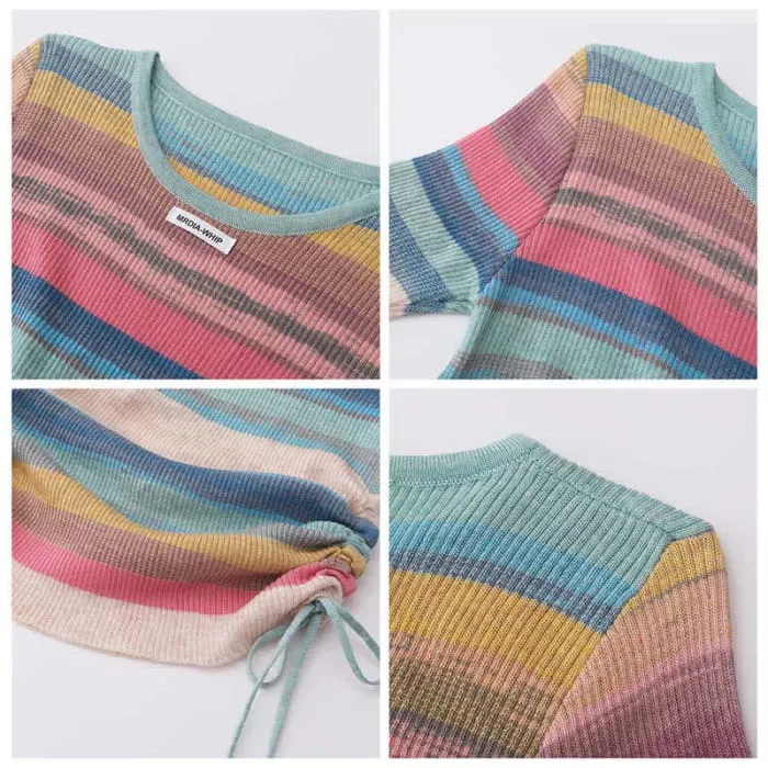 Rainbow Stripe T-Shirt Casual Draw String Shorts Pants