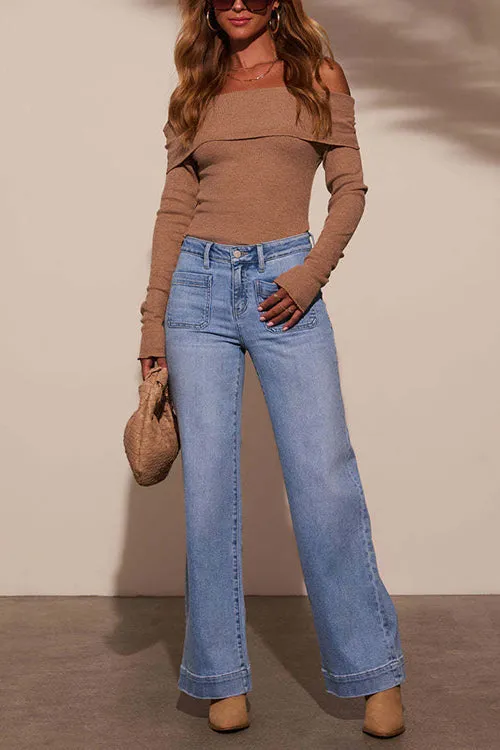 Rebadress Chic Straight Wide Leg Denim Pants