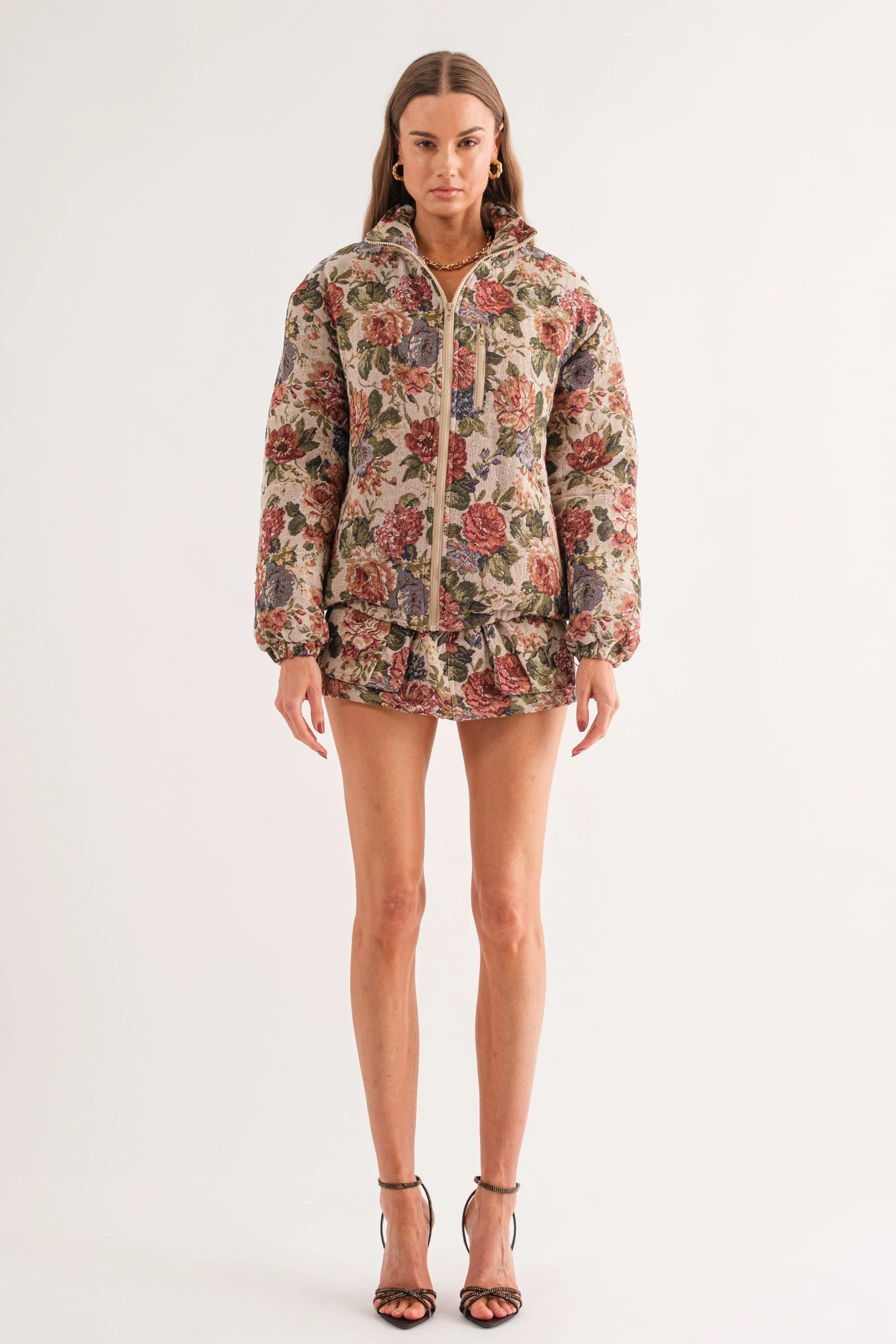 Sofia Jacquard Floral Puffer Jacket